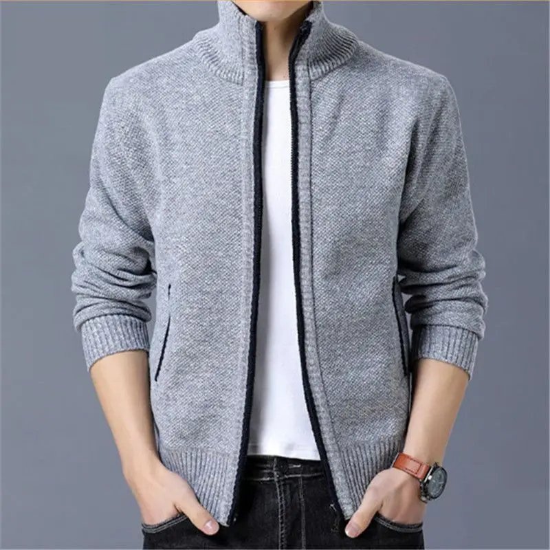 Top Trends: Autumn Winter Stand Collar Oversized Add Velvet Thick Warm Cardigan Sweater Men Loose Casual Zipper Knitted Coat Male Ouwear Top Shoppable Styles