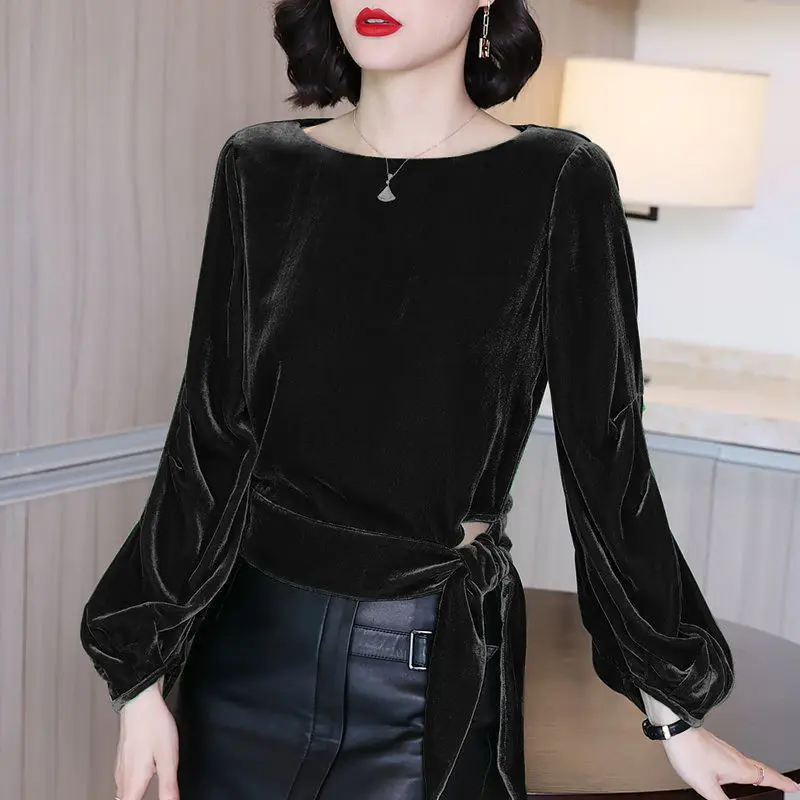 Top Trends: Fashion Lantern Sleeve Bandage Bow Blouse Women's Clothing 2022 Autumn New All-match Office Lady Tops Oversized Korean Shirt Shoppable Styles - Image 2