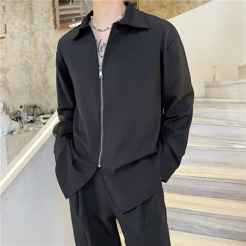 Top Trends: Simplicity Loose Solid Turn-down Collar Handsome Spring Summer Long Sleeve Shirts Man Men&#039;s Clothing Zipper Streetwear Casual Shoppable Styles