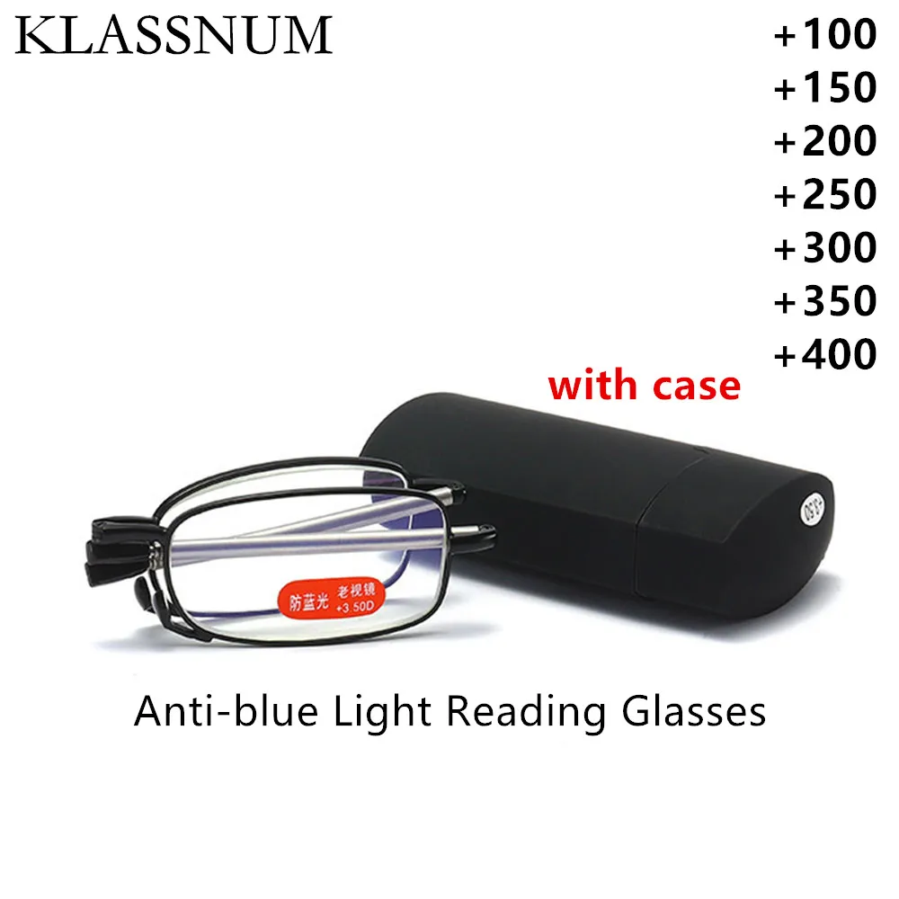 Top Trends: KLASSNUM Portable Anti Blue Light Folding Reading Glasses With Case Men Women Telescopic Presbyopia Eyeglasses Elderly Glasses Shoppable Styles