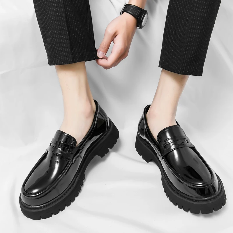 Top Trends: New Platform Shoes Loafers Shoes Men Thick-soled Wedding Shoes Black Formal Business Shoes Slip-on Leather Increase Casual Shoes Shoppable Styles