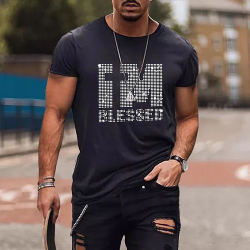 Top Trends: Mens Quality Fashion T-Shirts Casual Street Short Sleeve Dollar Sign Hot Drill Men Clothes Tee Tops O-Neck Rhinestone Tshirt Y2K Shoppable Styles - Image 6