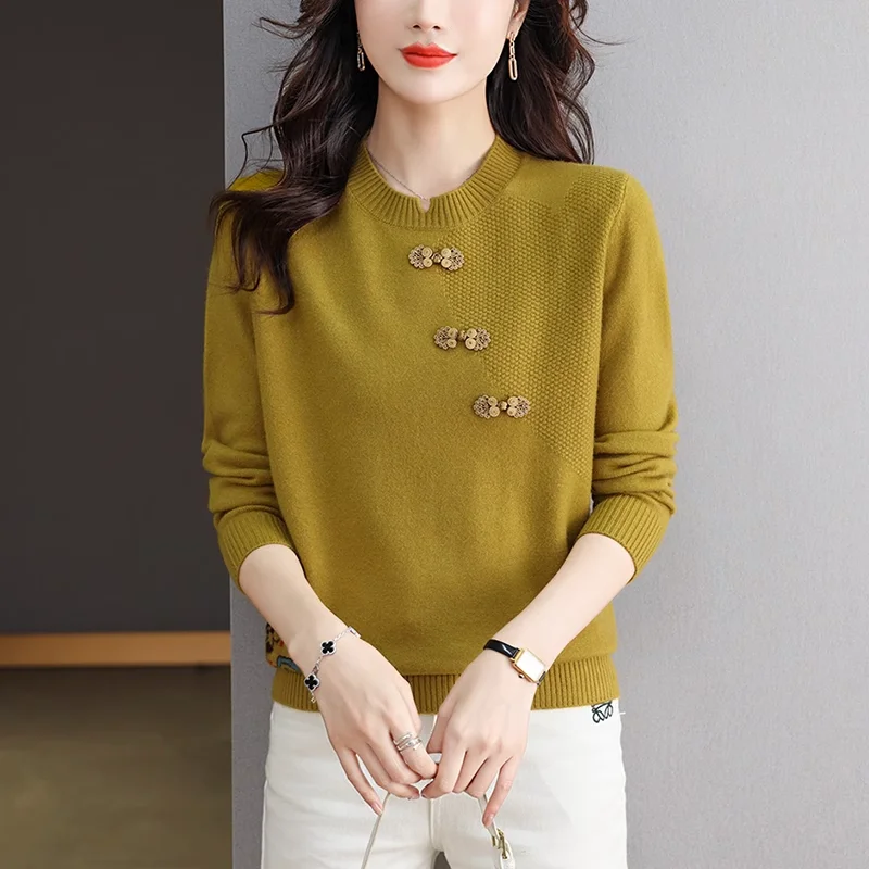 Top Trends: Autumn And Winter Women&#039;s Pullover Round Neck Patchwork Screw Thread Loose Fashion Casual Elegant Commuter Long Sleeve Sweater Shoppable Styles