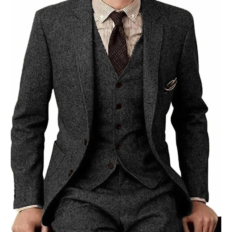 Top Trends: Men's Three Piece Suit Notch Lapel Tweed Casual Business Suit For Wedding, Work (Blazer+ vest+ Pants) Shoppable Styles