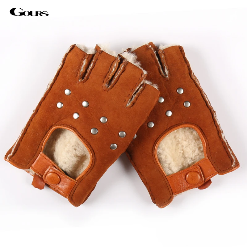 Top Trends: GOURS Winter Real Leather Gloves Women Brown Genuine Leather Fingerless Gloves Natural Wool Lined Warm Fashion Driving GSL051 Shoppable Styles