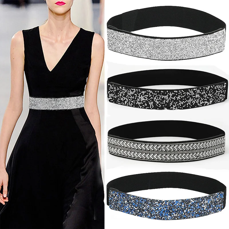 Top Trends: Rhinestone Sequins Corset Elastic Belt For Women Designer Waist Strap Female Dress Skirt Coat Dress Wedding Decorative Girdle Shoppable Styles