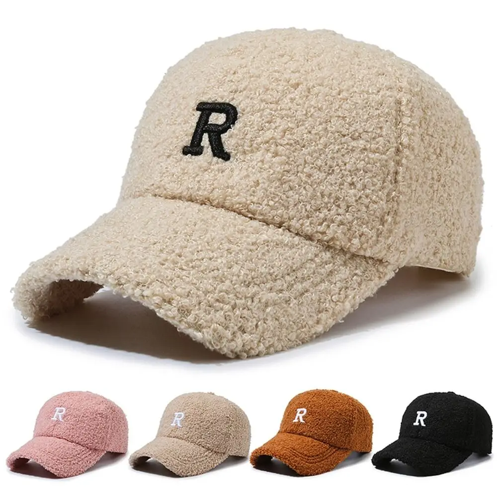 Top Trends: New Embroidery R Letter Lamb Fleece Baseball Hat For Women&#039;s Autumn Winter Warm Plush Baseball Cap Peaked Cap Shoppable Styles