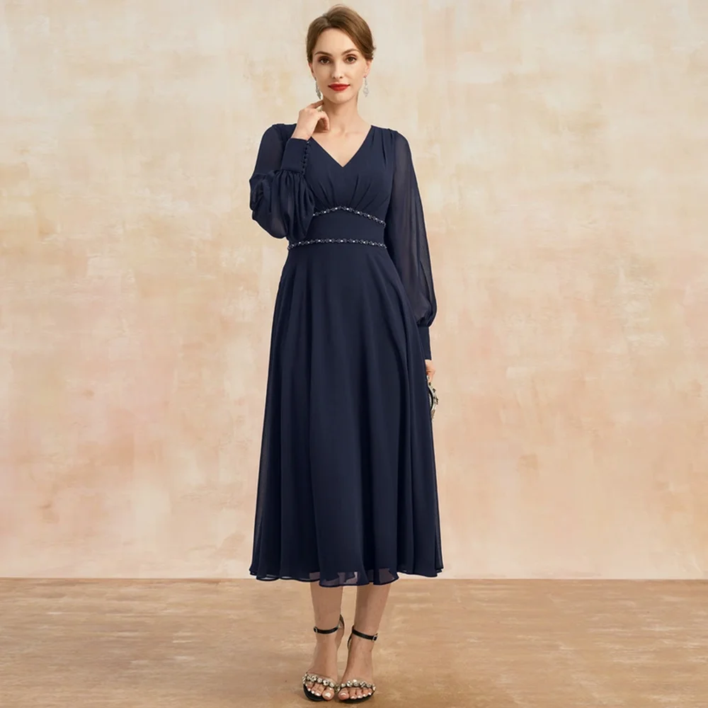 Top Trends: Exquisite Mother Of The Bride Dresses Beading Sequined A-Line Full Sleeve Tea-Length Mom&#039;s Evening Dress Wedding Guest Gowns Shoppable Styles