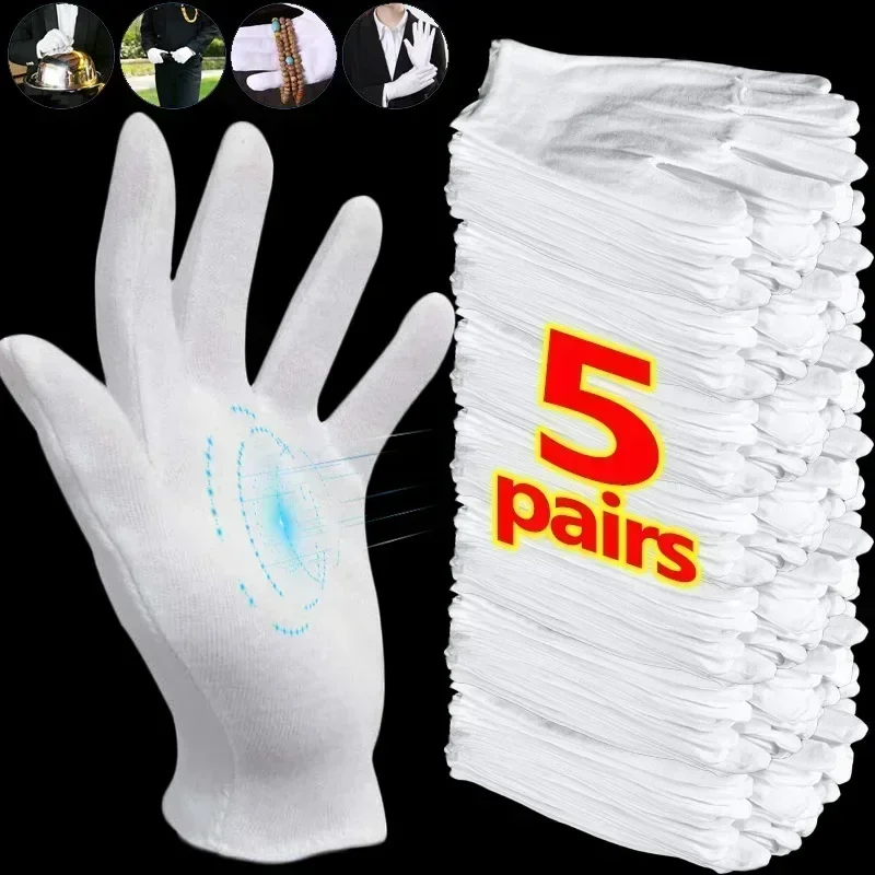 Top Trends: 1 / 5Pairs White Cotton Work Gloves For Dry Hands Handling Film SPA Glove Ceremonial High Stretch Household Cleaning Tools Mittens Shoppable Styles