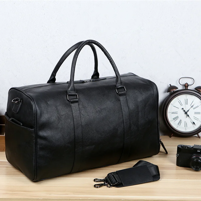 Top Trends: Large Capacity Black Men Travel Bag Weekend Duffel Bag PU Leather HandBag Carry On Luggage Bag Man Shoulder Fitness Gym Bag Shoppable Styles