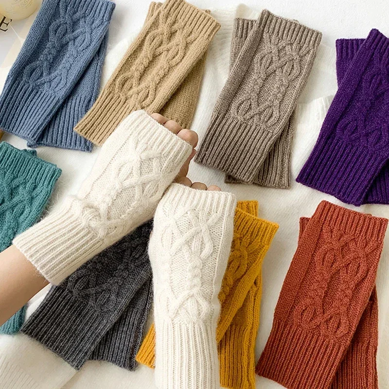 Top Trends: Half Finger Gloves For Women Winter Soft Warm Wool Knitting Arm Gloves Soft Warm Half Finger Handschoenen Unisex Mitten Guantes Shoppable Styles - Image 2