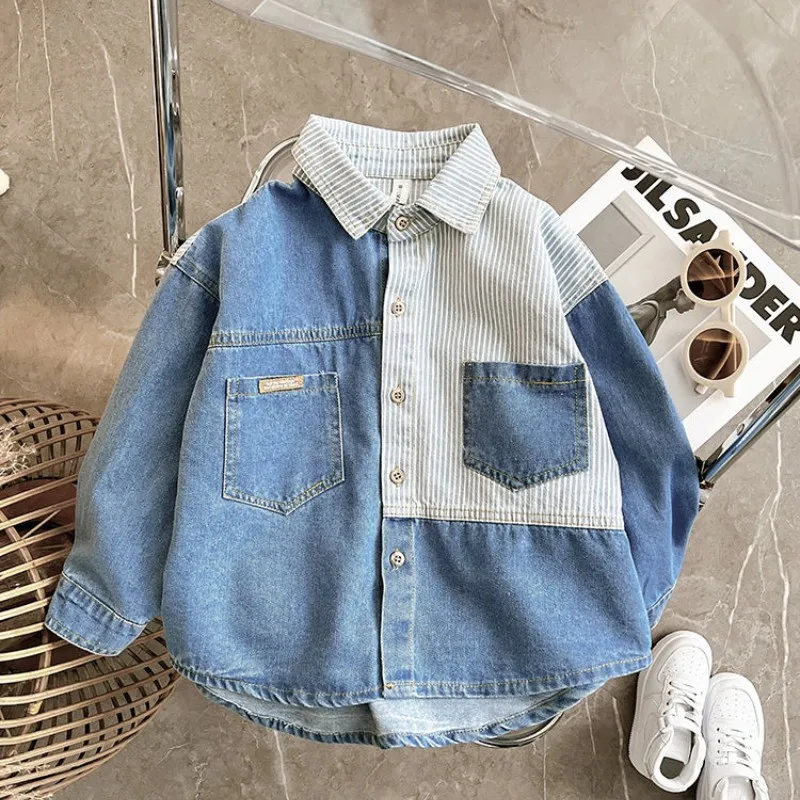 Top Trends: New Boys&#039; Striped Shirt Fashion Casual Soft Denim Shirt Children&#039;s Baby Thin Shirt Coat Spring And Autumn Top Shoppable Styles