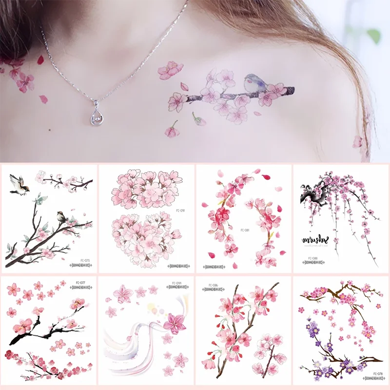 Top Trends: Long-lasting Waterproof Tattoo Small Fresh Literary Cherry Blossom Series Collarbone Arm Back Female Temporary Tattoo Shoppable Styles