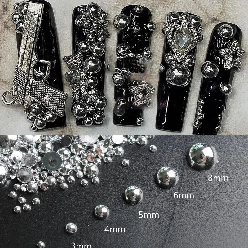 Top Trends: 100pcs 3D Punk Silver Pearl Nail Art Design 3D Luxury Gothic Cross Beads Charms Manicure Tips Rhinestones Decoration 2-8MM Mixed Shoppable Styles