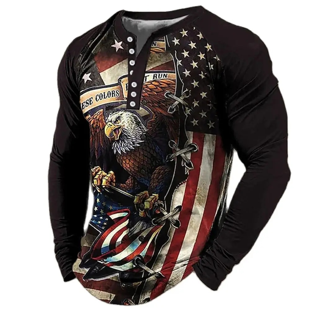 Top Trends: Men&#039;s Fashion Long Sleeve T Shirts 3d Eagles Print Usa T-shirts Tops Cotton V-neck Tees Casual Harajuku Streetwear Male Clothing Shoppable Styles