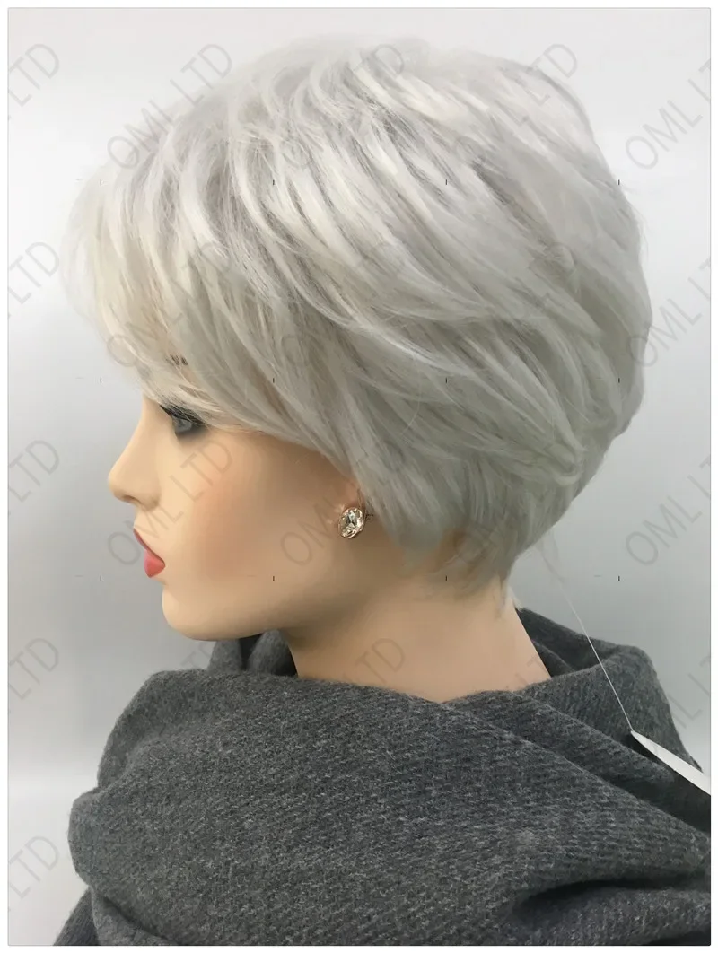 Top Trends: Women's Fashion Fluffy Short Synthetic Wigs Ombre Grey Hair Natural Short Straight Hair Wig With Bangs Mommy Daily Wear Peluca Shoppable Styles