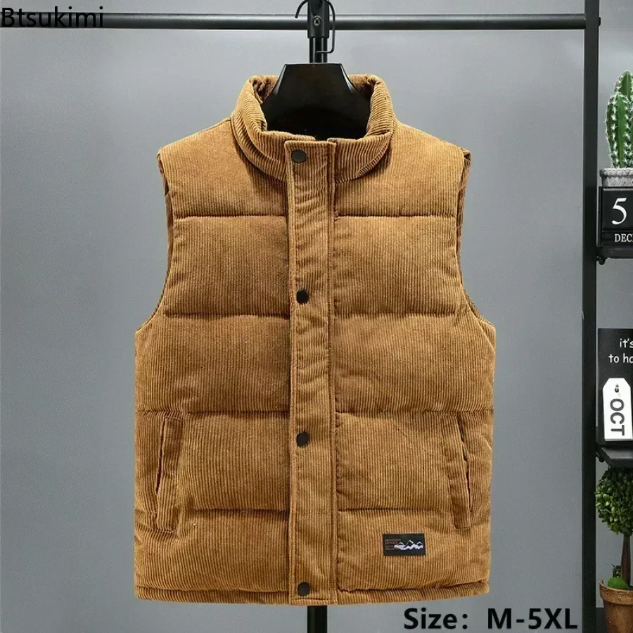 Top Trends: 2024 Men's Thick Warm Vest Autumn Winter Cotton Padded Sleeveless Jacket Men Casual Stand Collar Oversized Waistcoat Vests Male Shoppable Styles