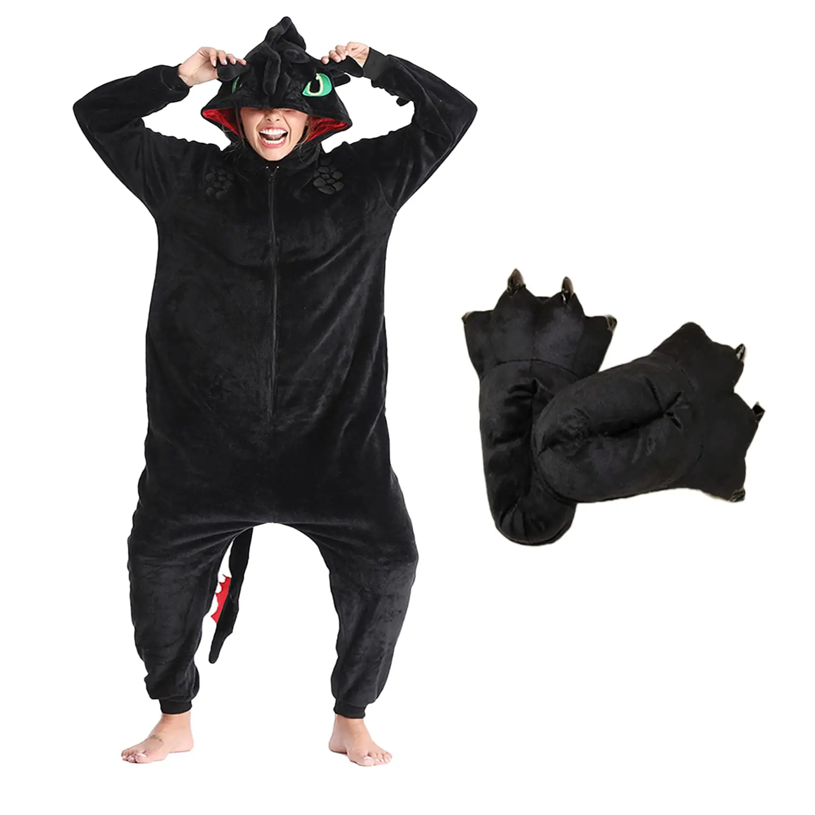 Top Trends: P-jsmen Toothless Pajamas With Shoes Animal Dragon Train Flannel Costume Winter Plush Onesie PJS Cosplay Family Woman Adult Shoppable Styles