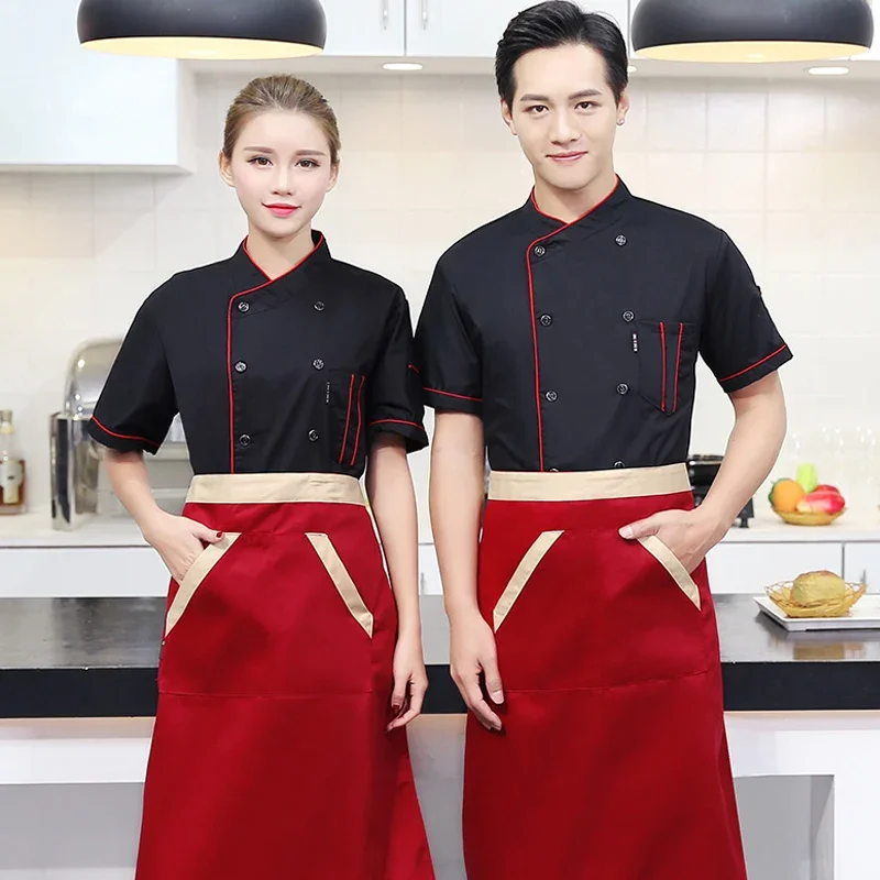 Top Trends: Chefs Uniform Short Sleeve Summer Set Restaurant Hotel Kitchen Workwear Men And Women Youth Breathable Thin Jacket + Hat + Apron Shoppable Styles - Image 2