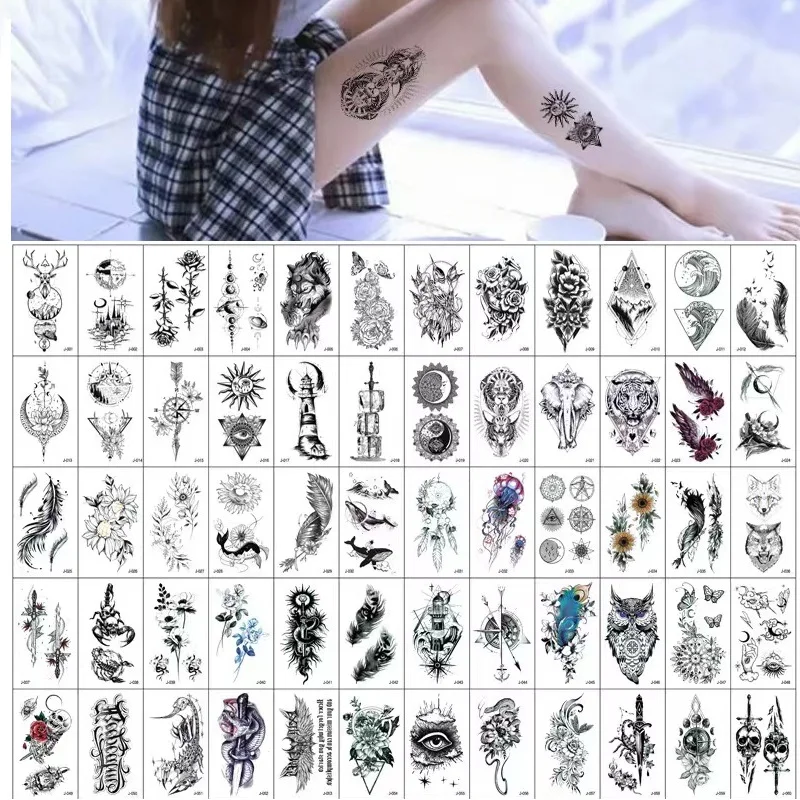 Top Trends: 60 Styles Waterproof Temporary Tattoo Sticker For Women Men Tattoos Wolf Skull Flowers Snake Body Art Neck Arm Hand Fake Tatoo Shoppable Styles