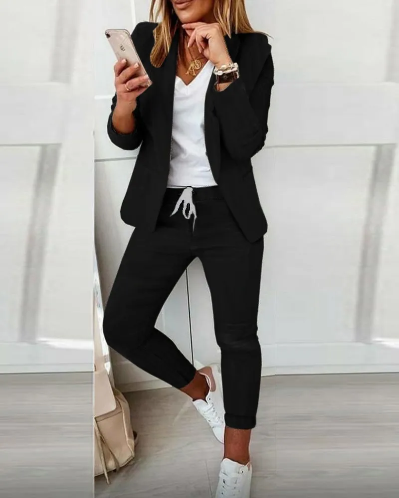 Top Trends: Women's Suit 2-piece Jacket + Pants Sets 2022 Autumn New Fashion Casual Turn-down Collar Long Sleeve Blazer Set Office Lady Shoppable Styles