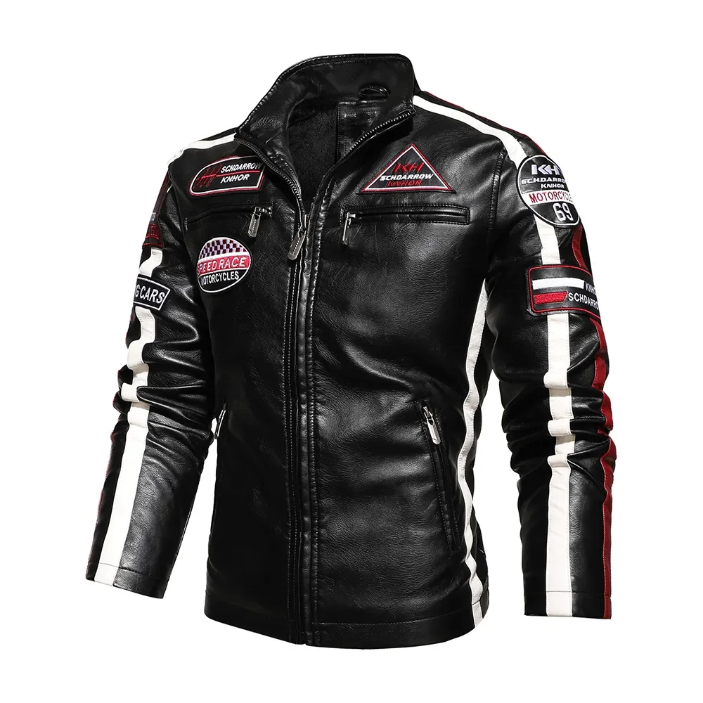 Top Trends: Autumn Men&#039;s Motorcycle Leather Jacket Casual Patchwork Vintage Overcoat Biker PU Embroidery Bomber Zipper Fleece Jackets Male Shoppable Styles