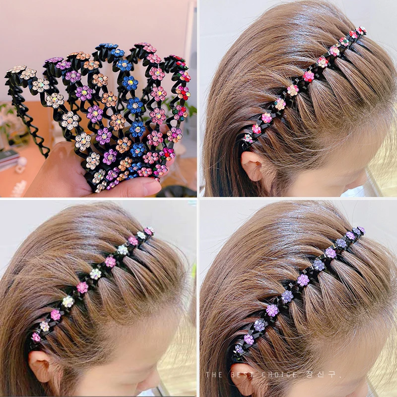 Top Trends: Fashion Rhinestone Flower Hairbands For Women Girls Wild Non-slip Pearl Metal Wave Headbands Hair Hoops Female Hair Accessories Shoppable Styles