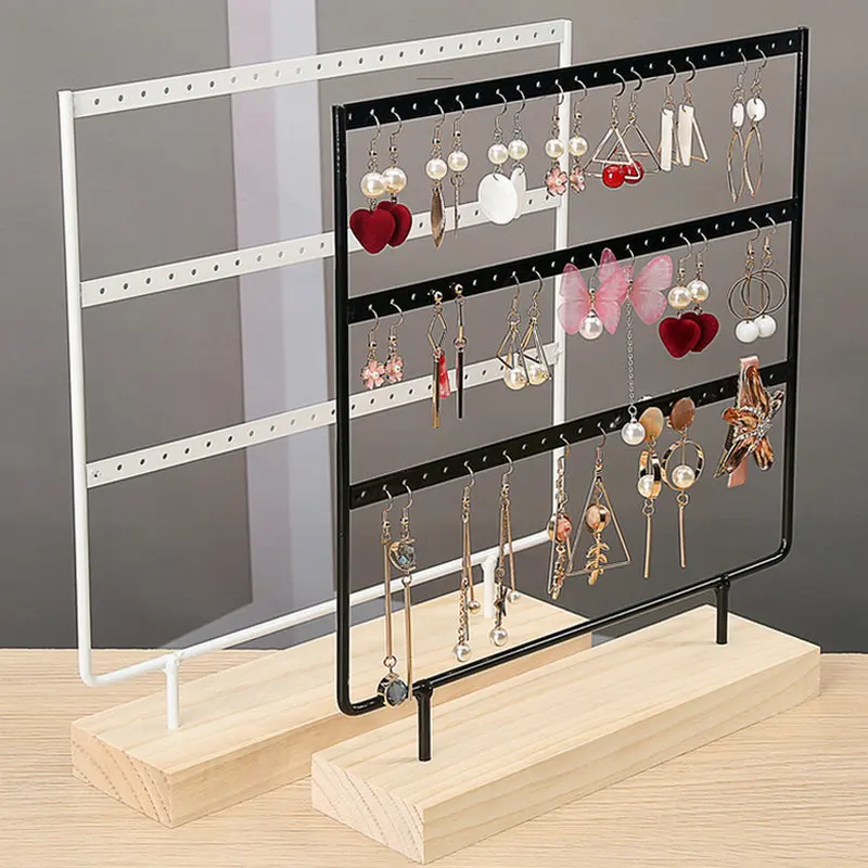 Top Trends: 24 / 44 / 66Holes Earrings Holder Jewelry Organizer Display Tree Earrings Stand With Wooden Base Stand Hanging Earring Ear Stud Rack Shoppable Styles