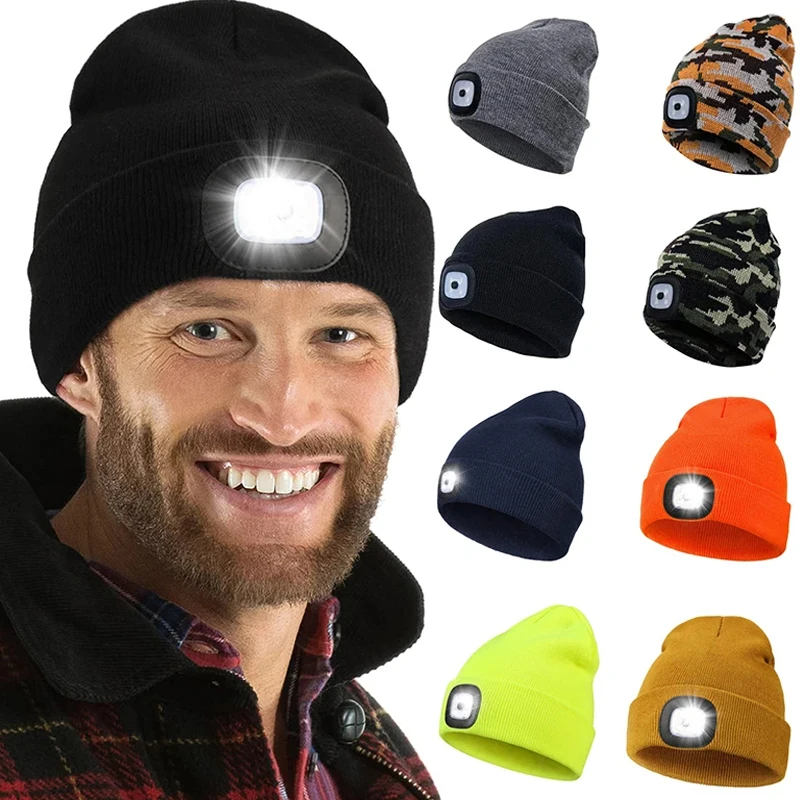 Top Trends: Winter Led Flashlight Cap Autumn Warm Knitted Beanie Lamp Hat Outdoor Sports Elastic Light Night Hats Unisex Headlight Bonnets Shoppable Styles