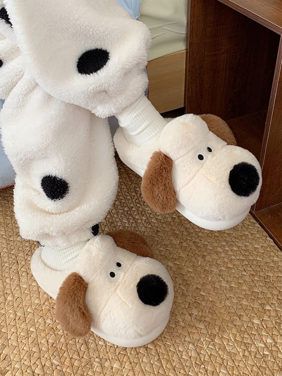 Top Trends: Cute Puppy Cotton Slippers For Men And Women Plush Home Slipper Interior Insulation Ins Cartoon Palm Dog Parent-child Slippers Shoppable Styles