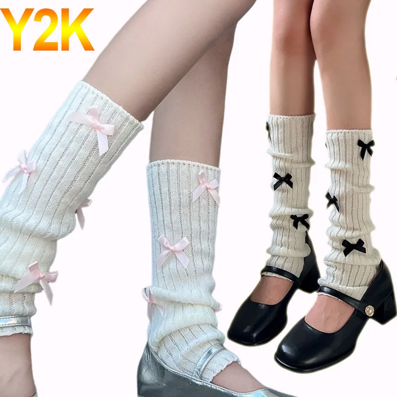 Top Trends: Kawaii Knitted Leg Warmer Japanese Bow JK Leg Socks Satin Pile Socks Y2k Punk Harajuku Leg Cover Pile Socks Korean Leg Socks Shoppable Styles