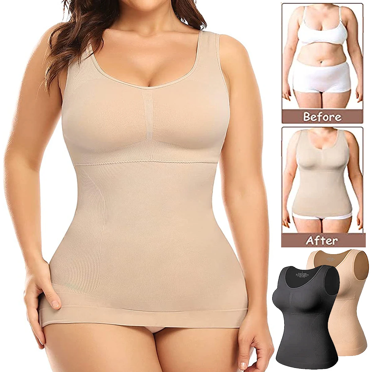 Top Trends: Plus Size Women Shaper Cami With Built In Bra Shapewear Tank Top Tummy Control Camisole Female Slimming Compression Undershirt Shoppable Styles