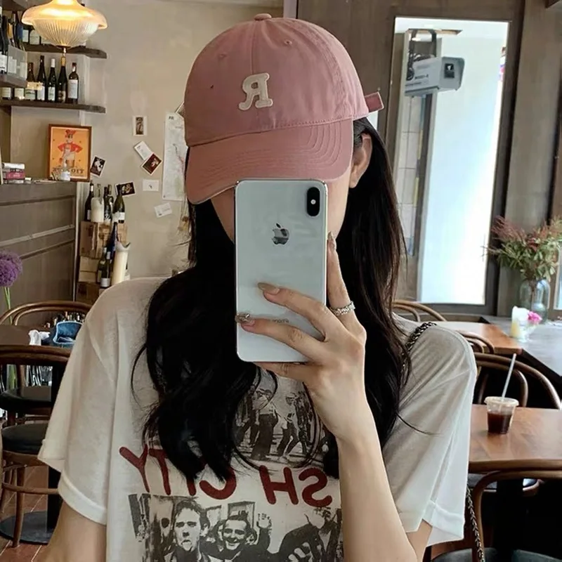 Top Trends: High Quality White Pink Baseball Cap Female Korean Rose Powder Cap Small Face Streetwear Embroidery Letter R Hat Basket Homme Shoppable Styles - Image 4