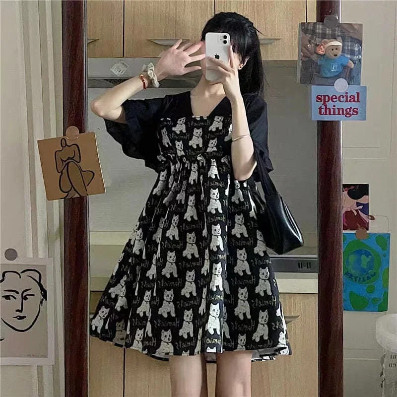 Top Trends: Pregnant Women Fashion Cartoon Jacquard Dress Summer Short Sleeve V-Neck Maternity Empired Dress Loose Pregnancy Chiffon Dresses Shoppable Styles