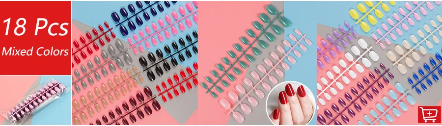 False Nails Set Short Full Cover Square Fake Nails Multicolor_voghion.com