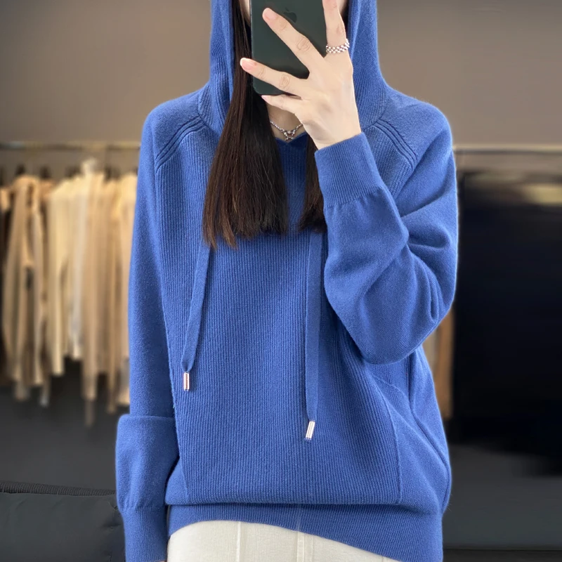 Top Trends: 2023Autumn Winter New Hooded And Thickened Knit Cashmere Hoodie Women&#039;s Loose Hooded Knitted Jacket Thick Sweater Outer Wear Shoppable Styles