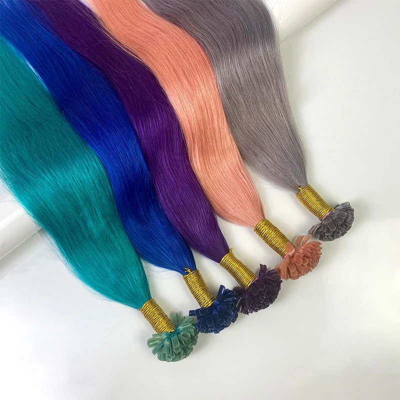 Top Trends: Color U Tip Human Hair Extensions 100% Really Hair Tape In Hair For Women Natural Straight Blue Pink Color For Salon Shoppable Styles