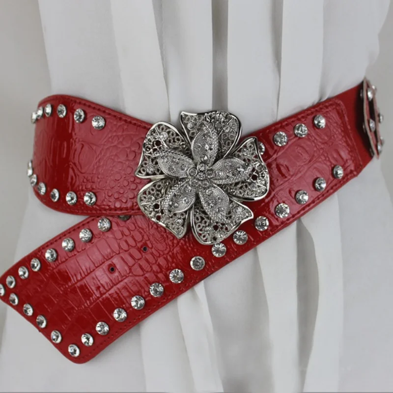 Top Trends: Wome Crystal Studded Corset Belt Fashion Flower Alloy Buckle Strap Rhinestone Belt For Jean Cinto De Strass Clothes Decoration Shoppable Styles