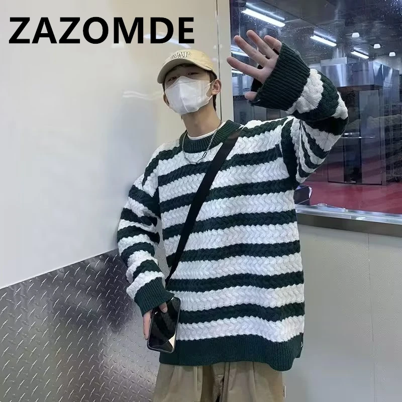 Top Trends: ZAZOMDE Autumn Knitted Striped Sweater Man Casual Oversized Pullovers Sweaters Loose Warm Jumper Streetwear Teen Knitwear Men Shoppable Styles