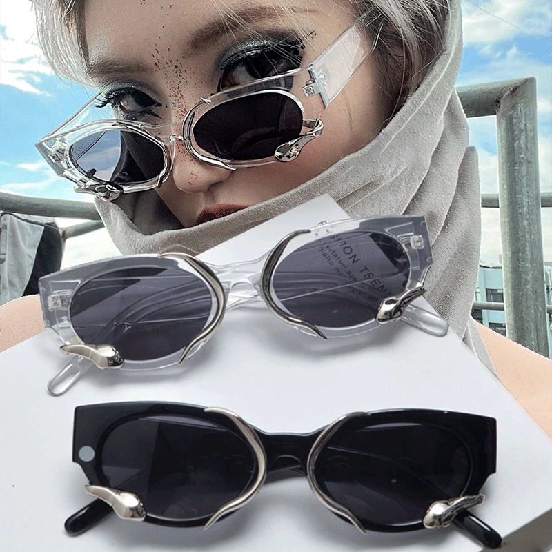 Top Trends: Steampunk Rectangle Sunglasses For Women New Small Frames Punk Snake Sun Glasses Luxury Brand Men Eyewear UV400 Shades Glasses Shoppable Styles