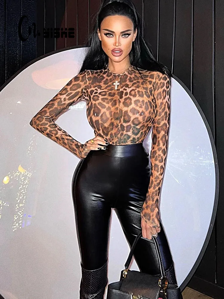 Top Trends: Cnyishe Autumn Sexy Club Leopard Printed Bodysuits Women Rompers Skinny Fashion Casual Streetwear Slim Sheath Bodycons Female Shoppable Styles