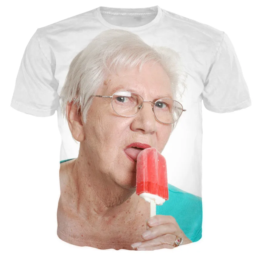 Top Trends: New Fashion Senior Women Licking Red Popsicle 3d Printed Summer Men's T-shirt Kawaii Grandma Fun Popsicle Short Sleeve Top 6xl Shoppable Styles