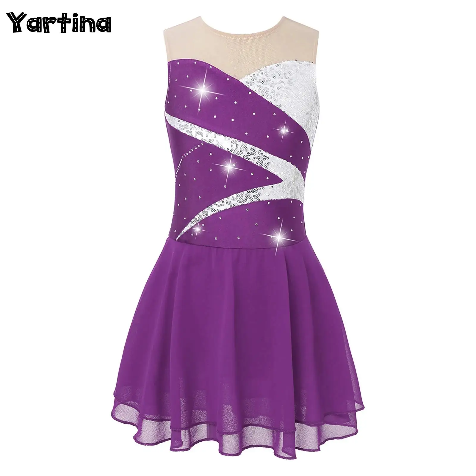 Top Trends: Kids Girls Shiny Sequins Rhinestone Ballet Jersey Gymnastics Leotard Tutu Dance Wear Hollow Back Figure Skating Dance Dress Shoppable Styles