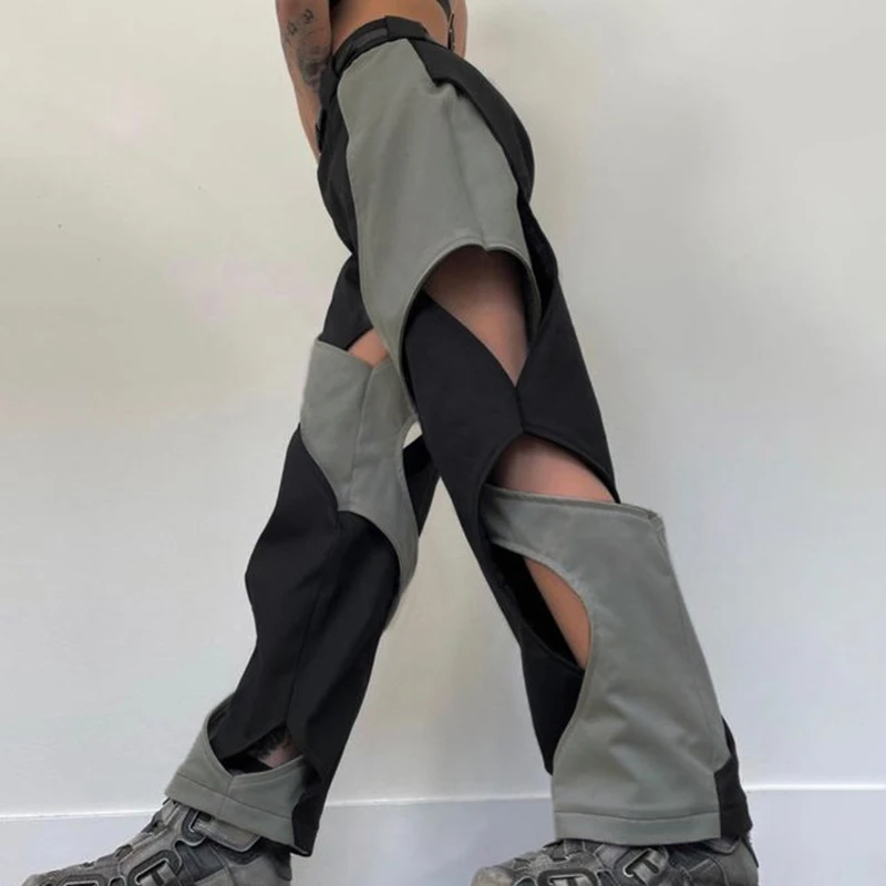 Top Trends: Y2k Techwear Casual Pants Chic Contrast Hollow Out Baggy Women Cargo Pants Streetwear Low Rise Sweatpants Korean Fashion Shoppable Styles