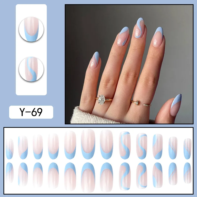 Top Trends: 24Pcs Long Round Head Press On Nail Art Seamless Removable Fake Nails With Glue Ballet Coffin Wearing Blue Reusable False Nails Shoppable Styles - Image 2