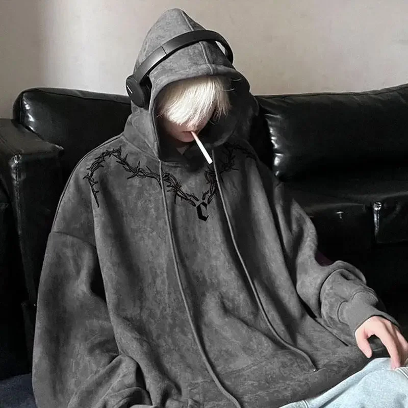 Top Trends: Heavyweight Hooded Sweater Men American Retro Street Loose Top Autumn New High Street Trendy Brand Dark Black Couple Coat Top Shoppable Styles