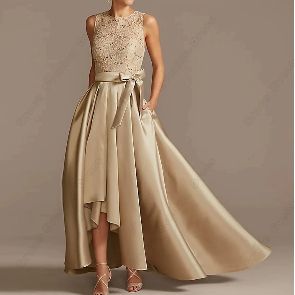 Top Trends: Charming Champagne Mother Of Bride Dresses With Lace Satin Bow Chiffon Wedding Party Gown Sleeveless 2023 Summer فساتين بنات صغا Shoppable Styles - Image 4