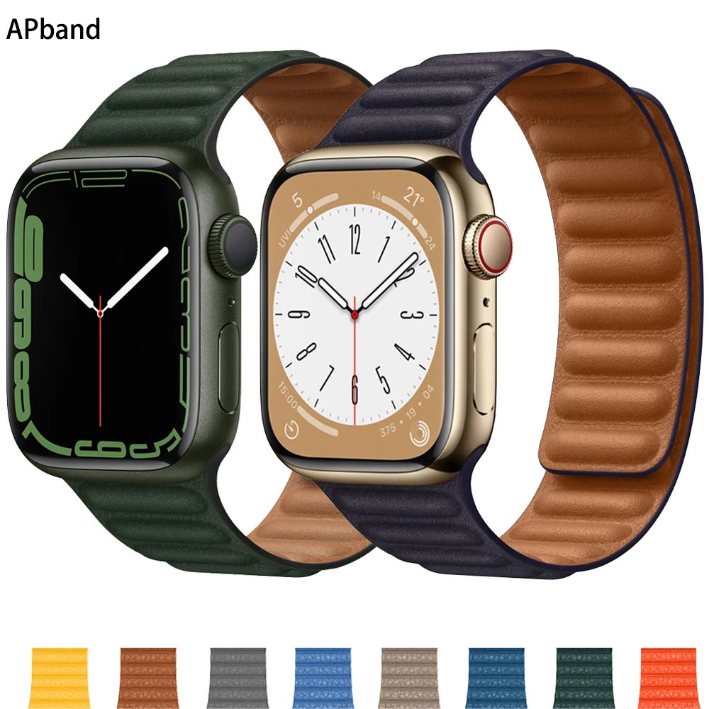 Top Trends: Leather Link For Apple Watch Band 45mm 44mm 40mm 41mm 49mm 42mm Magnetic Loop Bracelet IWatch Series Ultra 3 4 5 SE 6 7 8 Strap Shoppable Styles