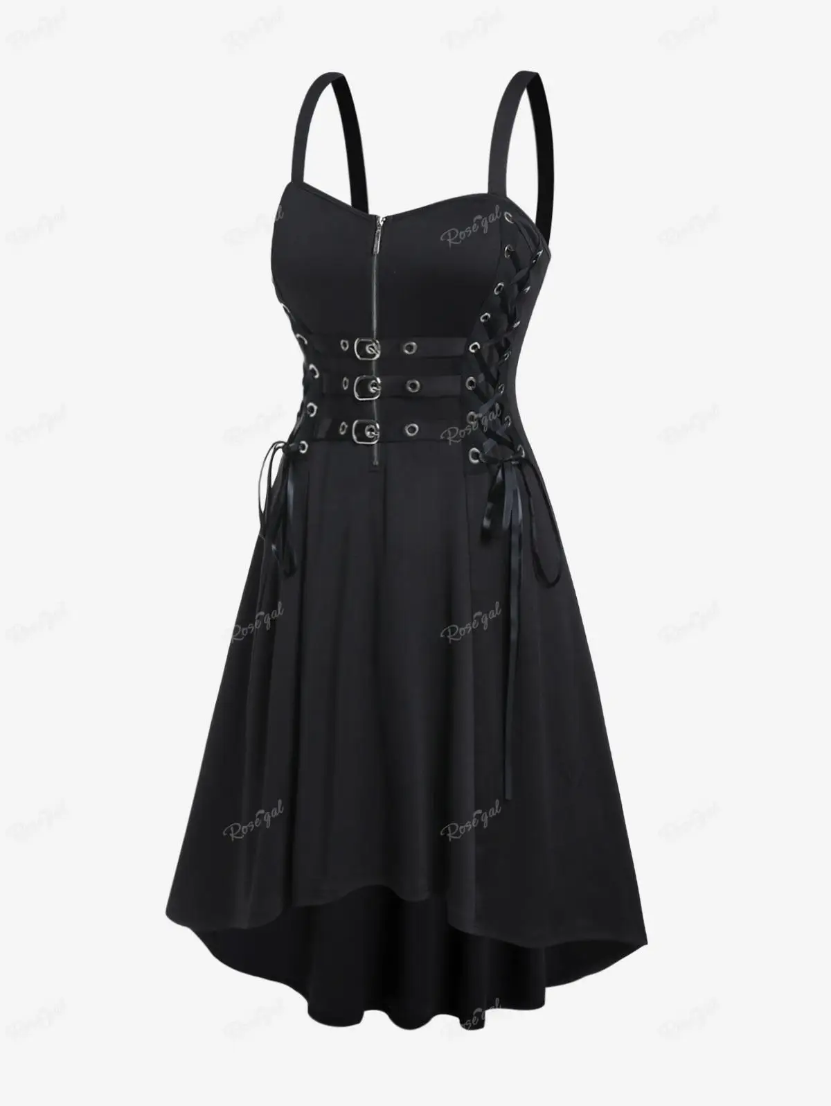 Top Trends: ROSEGAL Plus Size Gothic Buckled Lace Up Midi Dress High Waist Sweetheart Neck Asymmetrical Half Zip Sleeveless Party Punk Dress Shoppable Styles