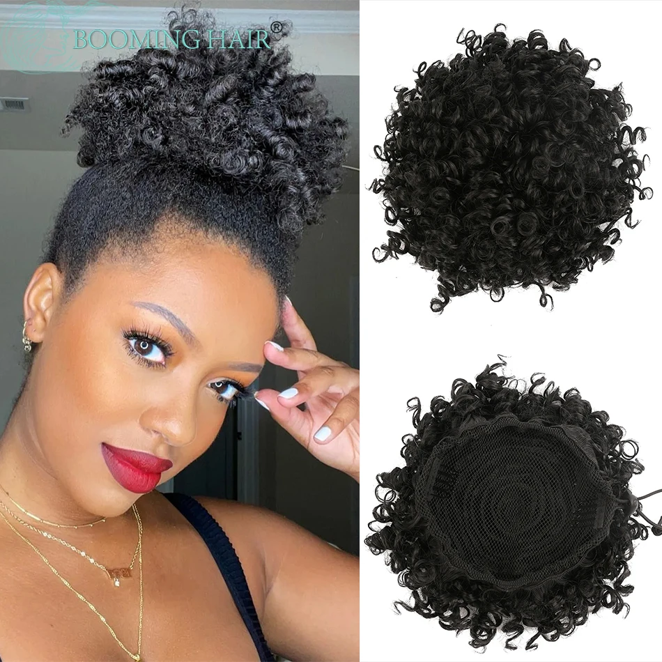 Top Trends: Afro Curly Puff Drawstring Ponytail Synthetic Chignon Wig Ponytail Short Afro Hair Extensions Clip In Hair Buns Pieces For Women Shoppable Styles